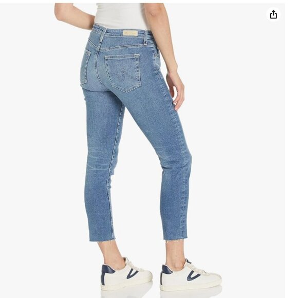 AG Prima Mid Rise Cigarette Crop Jean Womens 31 Blue Distressed Raw Hem Stretch - Picture 5 of 10